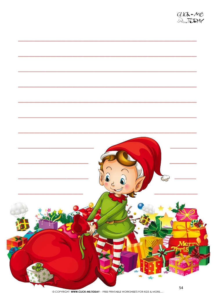 Cute Letter to Santa template Elf presents with lines 54